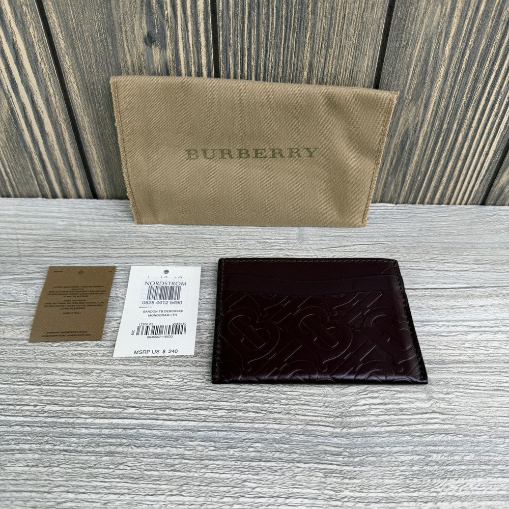 Burberry Sandon TB Monogram Calf Leather Card Holder Burgundy NWT Dust Bag